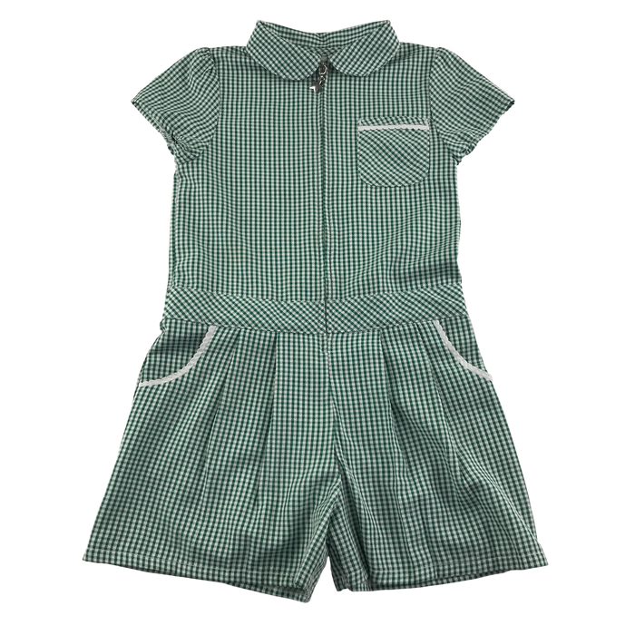 Green gingham with zipper school playsuit