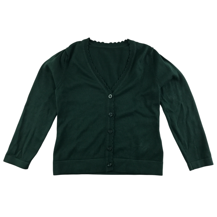 Green girls scallop neck school cardigan