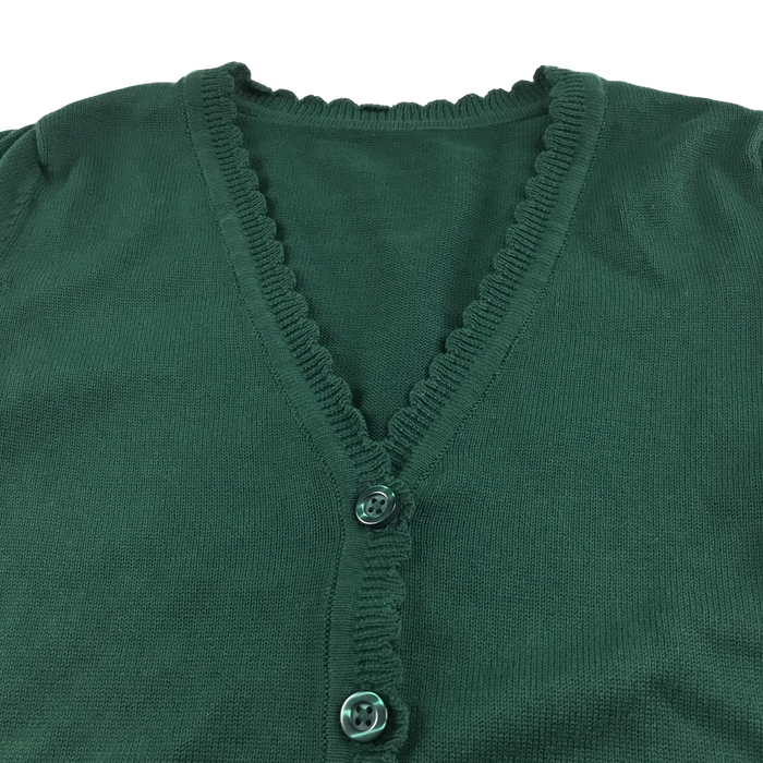 Green girls scallop neck school cardigan
