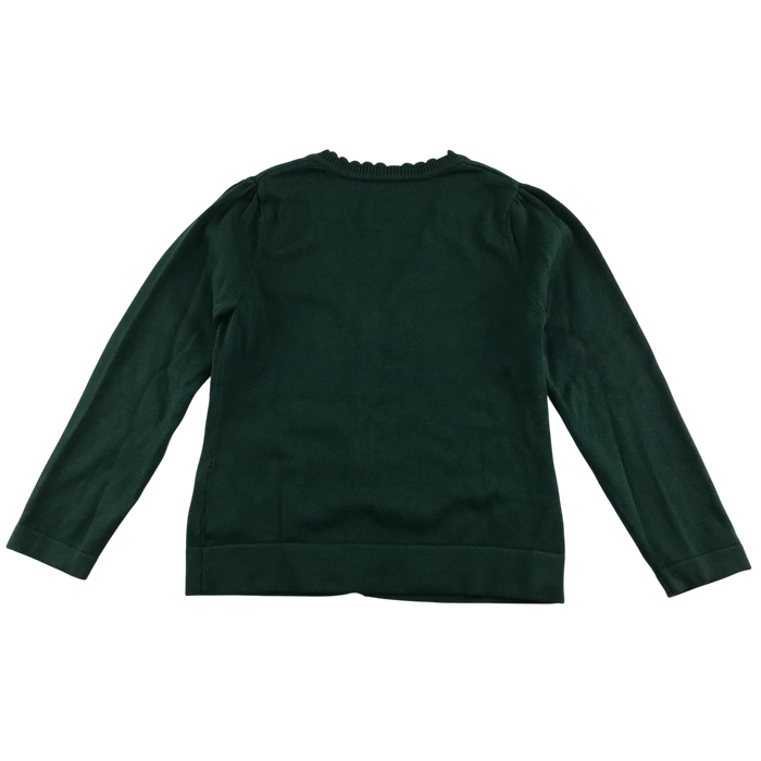 Green girls scallop neck school cardigan