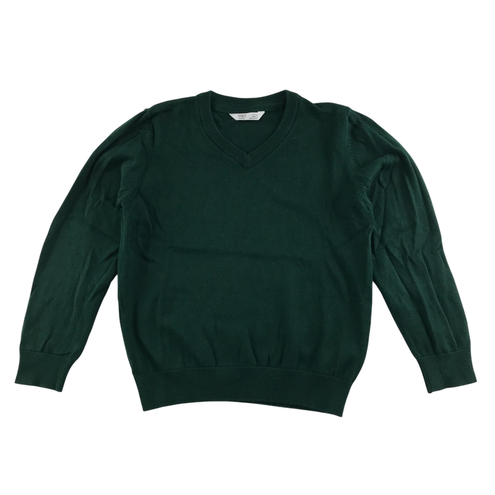 Green unisex v-neck school jumper