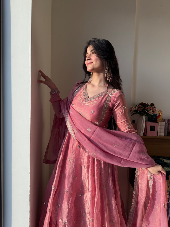 Gunjan Kunwar Pink Ethnic Anarkali Suit Set