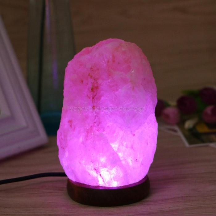 Hand Carved Himalayan Rock Salt Lamp Night Light - USB With Wooden Base