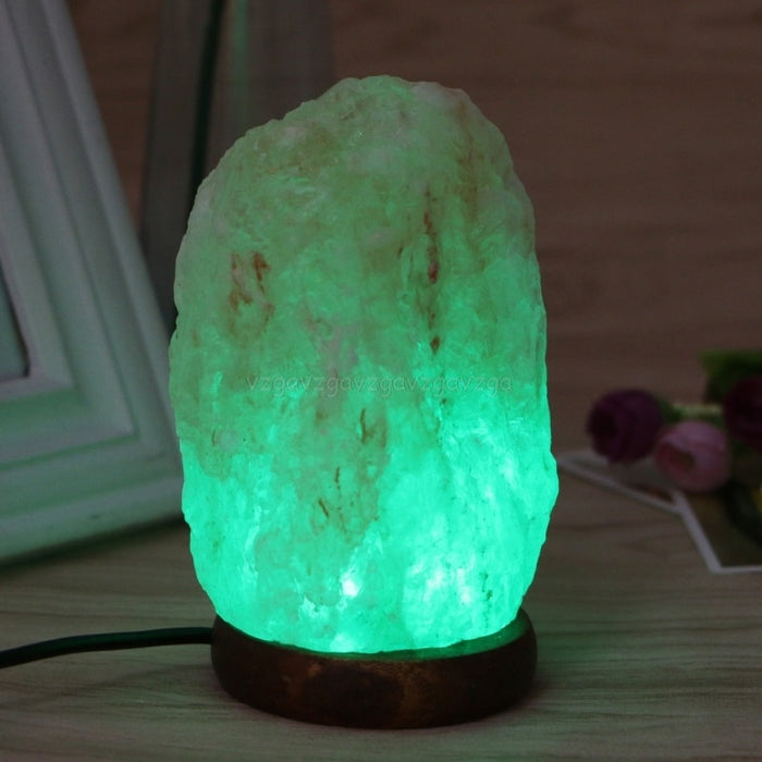 Hand Carved Himalayan Rock Salt Lamp Night Light - USB With Wooden Base