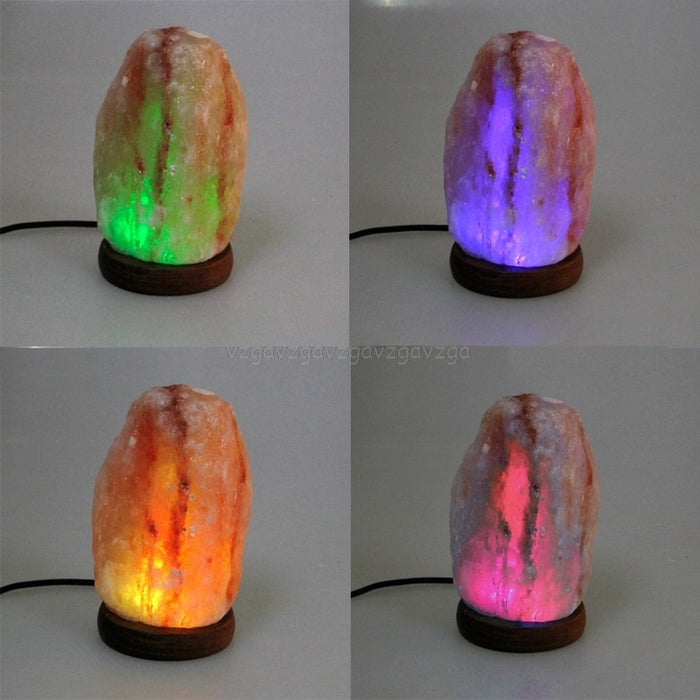 Hand Carved Himalayan Rock Salt Lamp Night Light - USB With Wooden Base