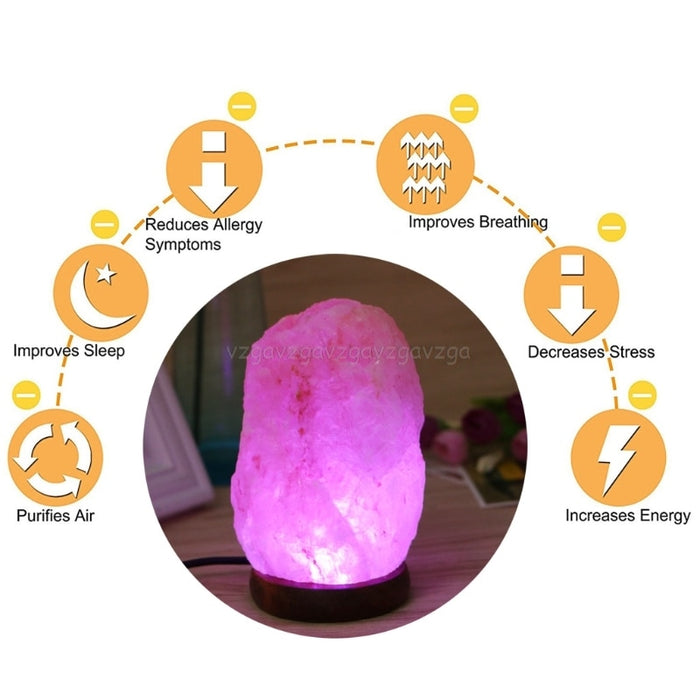 Hand Carved Himalayan Rock Salt Lamp Night Light - USB With Wooden Base