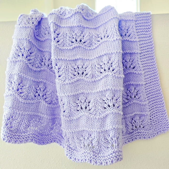 Hand Knitted Baby Blanket - Purple Floral Pattern