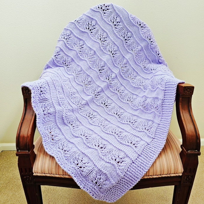 Hand Knitted Baby Blanket - Purple Floral Pattern