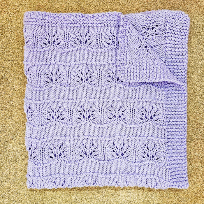 Hand Knitted Baby Blanket - Purple Floral Pattern
