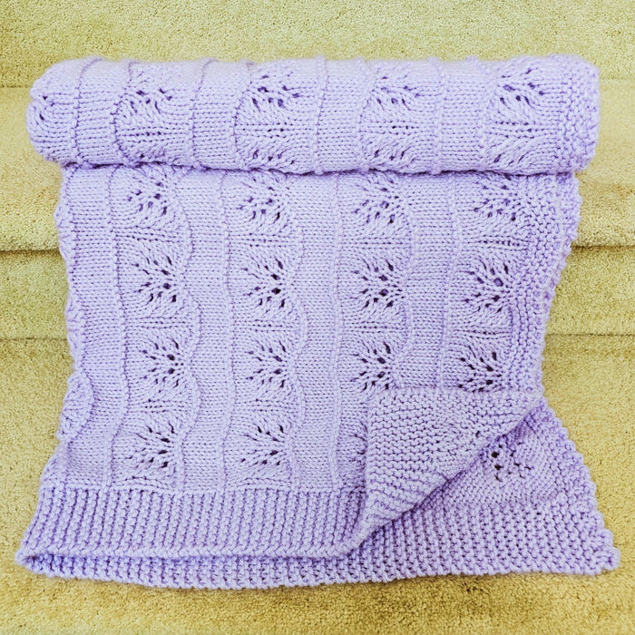 Hand Knitted Baby Blanket - Purple Floral Pattern