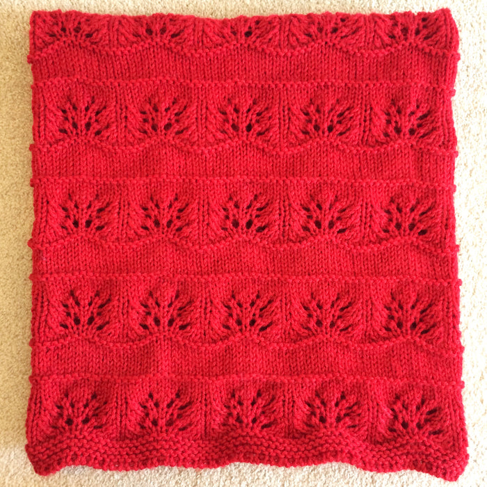 Hand Knitted Baby Blanket - Red Floral Pattern