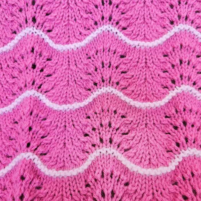 Hand Knitted Baby Blanket - Wave Pattern Fuchsia with Pink Trim