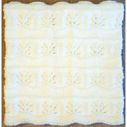 Hand Knitted Baby Blanket - White Floral Pattern