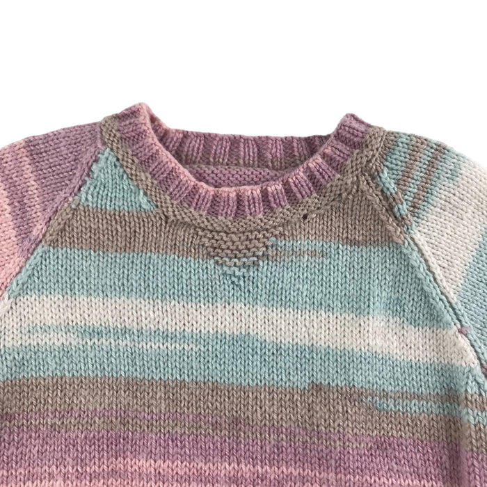 Handknitted 4 years pink blue striped short sleeve jumper