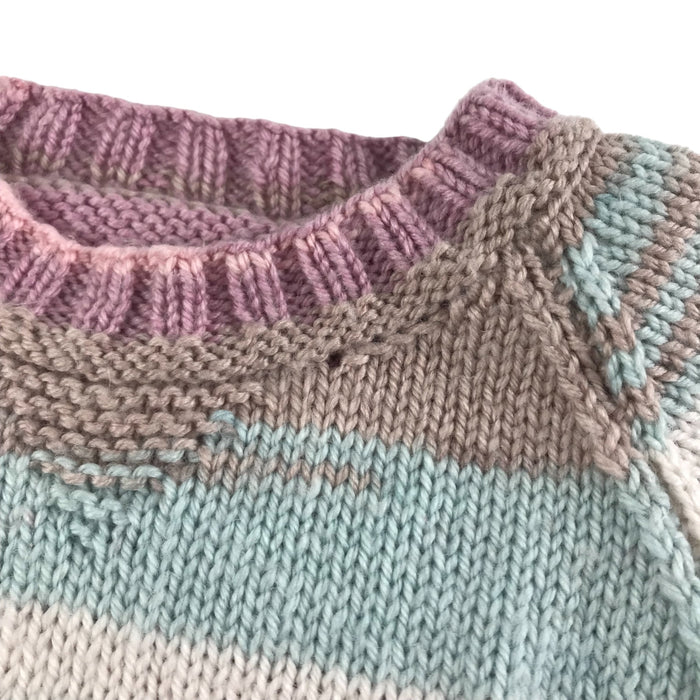 Handknitted 4 years pink blue striped short sleeve jumper