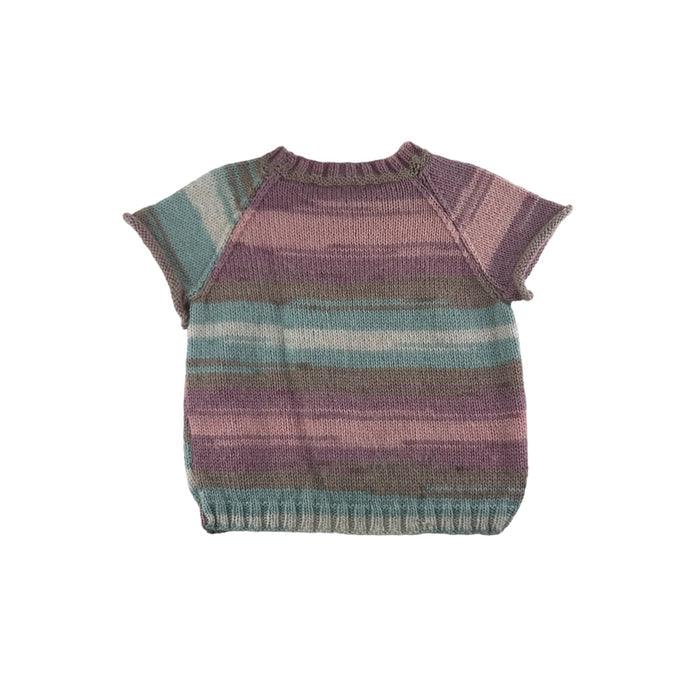 Handknitted 4 years pink blue striped short sleeve jumper