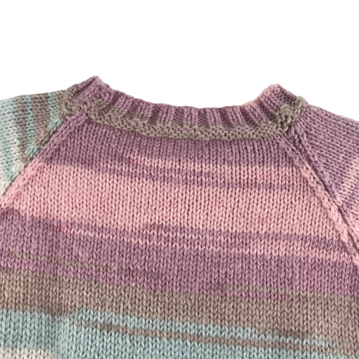 Handknitted 4 years pink blue striped short sleeve jumper