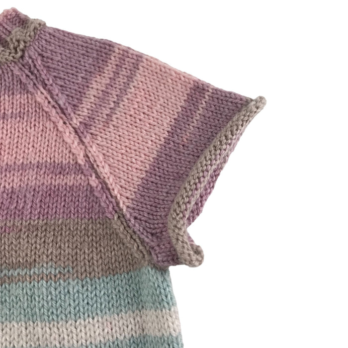 Handknitted 4 years pink blue striped short sleeve jumper