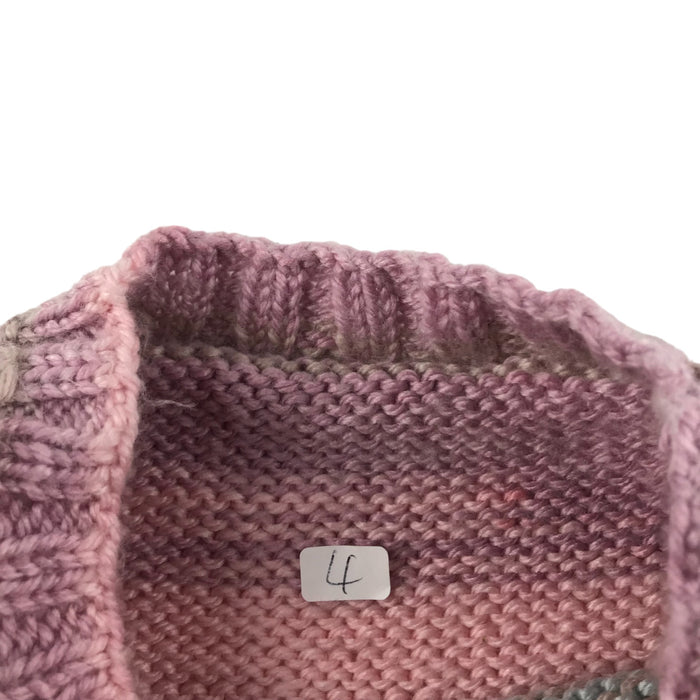 Handknitted 4 years pink blue striped short sleeve jumper