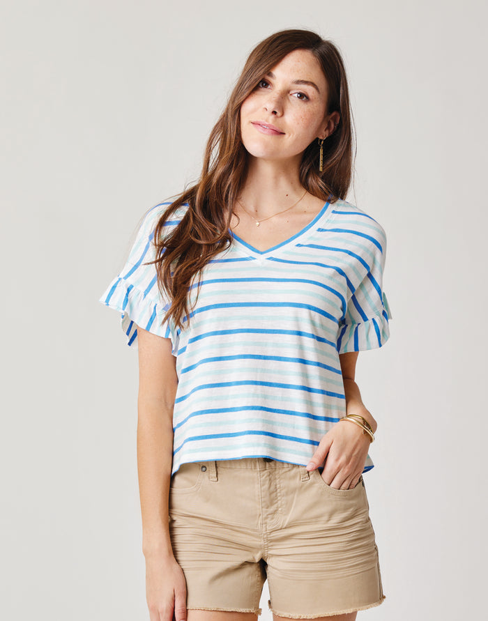 Hazel Top: Bluebay Stripe - FINAL SALE