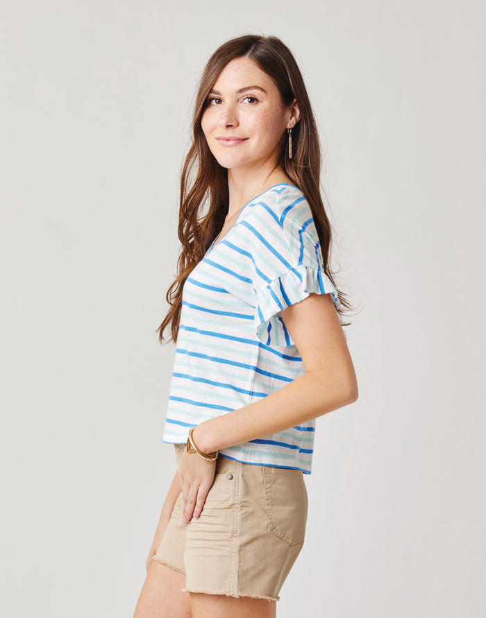 Hazel Top: Bluebay Stripe - FINAL SALE