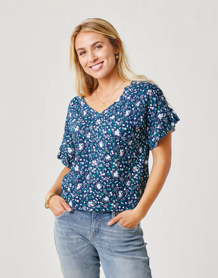 Hazel Top: Navy Floral - FINAL SALE