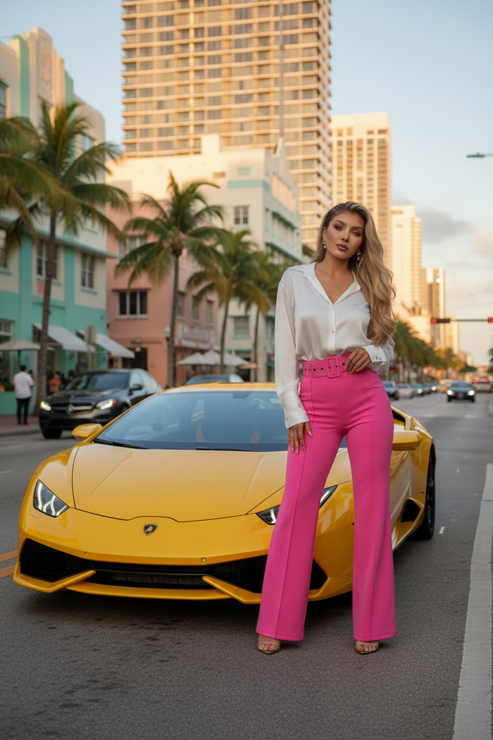High Waist Pants With Buckle Belt