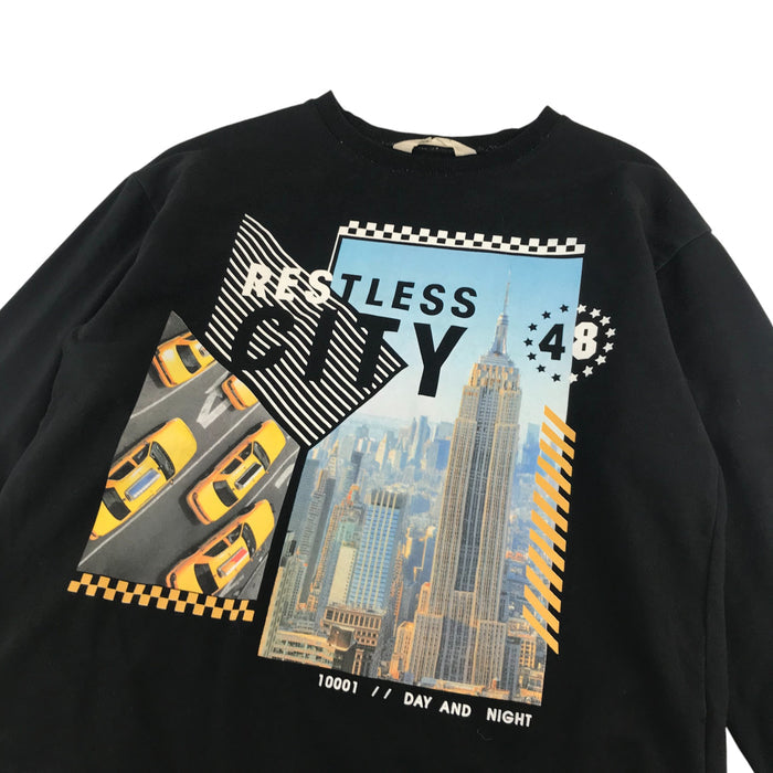 H&M 13-14 years black new york print cotton sweater