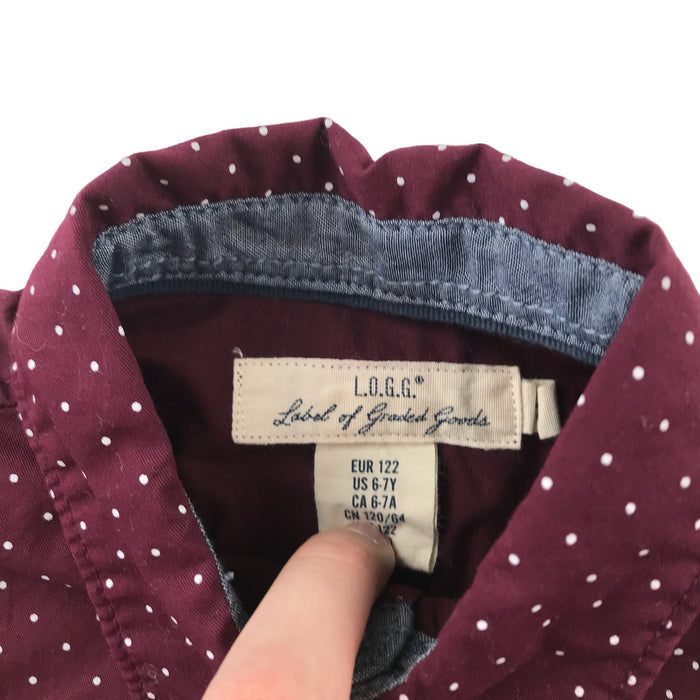 H&M 6-7 years burgundy polka dot full buttoned shirt