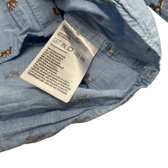 H&M 7-8 years light blue reindeer print cotton shirt