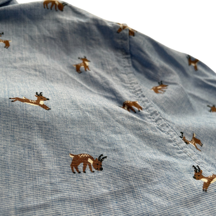 H&M 7-8 years light blue reindeer print cotton shirt