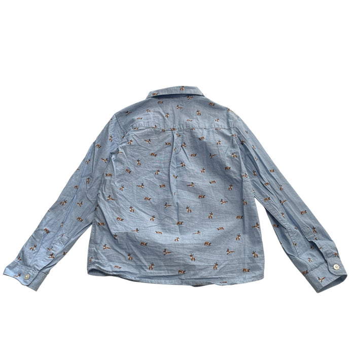 H&M 7-8 years light blue reindeer print cotton shirt
