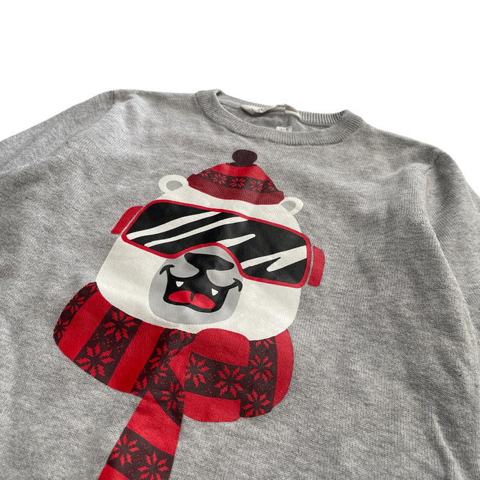 H&M festive jumper 7-8 years grey cool polar bear light cotton