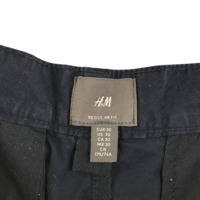 H&M men's eur 30 navy plain chino style regular fit cotton shorts