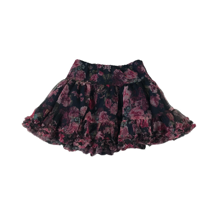 H&M skirt 4-5 years black mesh with pink rose detailing layered and frilled hem
