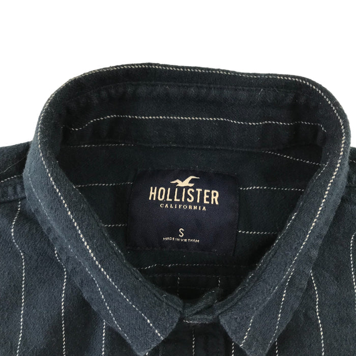 Hollister men S dark charcoal striped long sleeve buttoned cotton shirt