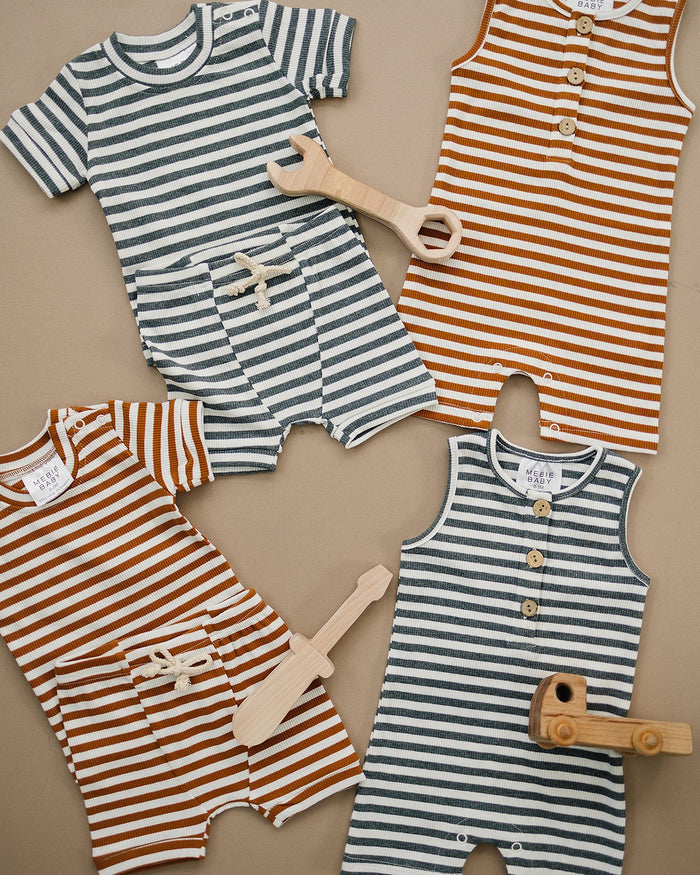 Honey & White Stripe Ribbed Cozy Short Set