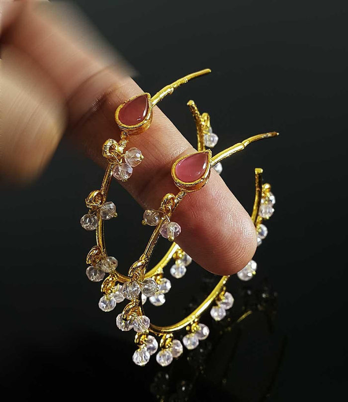 Hoop earrings with Pink semi-precious stones - NATASHAHS