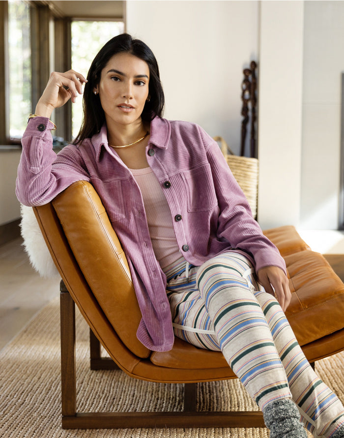 Hudson Stretch Cord Shacket: Orchid - FINAL SALE