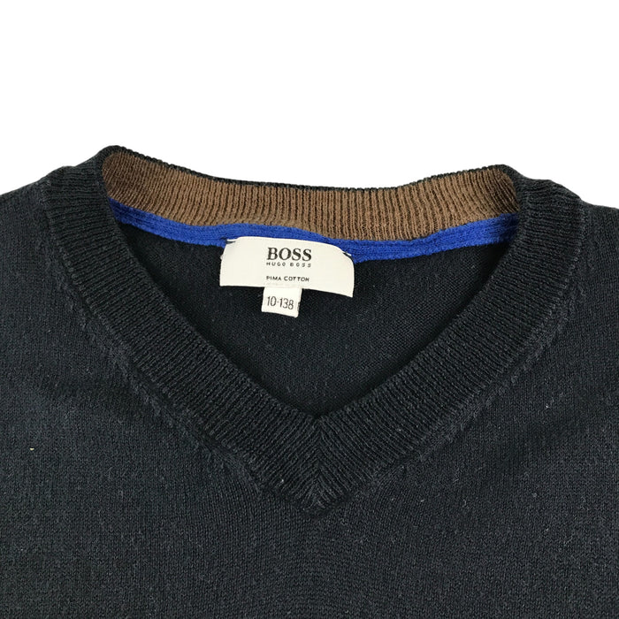 Hugo Boss 9-10 years black v-neck cotton jumper