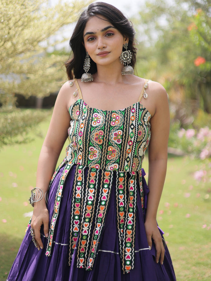 Impressive Purple Laced Cotton Navratri Special Lehenga Choli