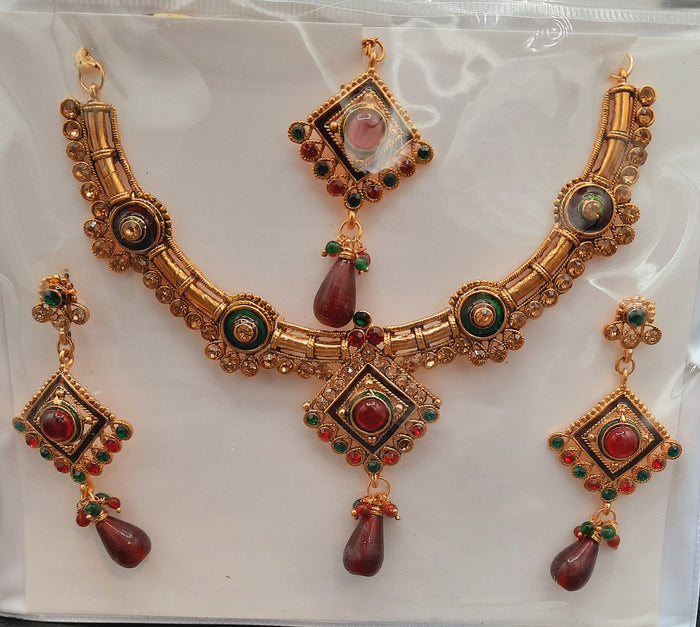 Indian Wedding party jewelry sets in golden base and meena color - NATASHAHS