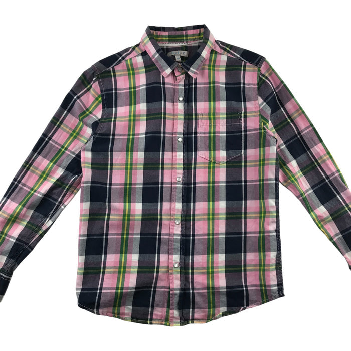 Indigo 10-11 years pink and black checked with front pocket and snap fasteners cotton shirt