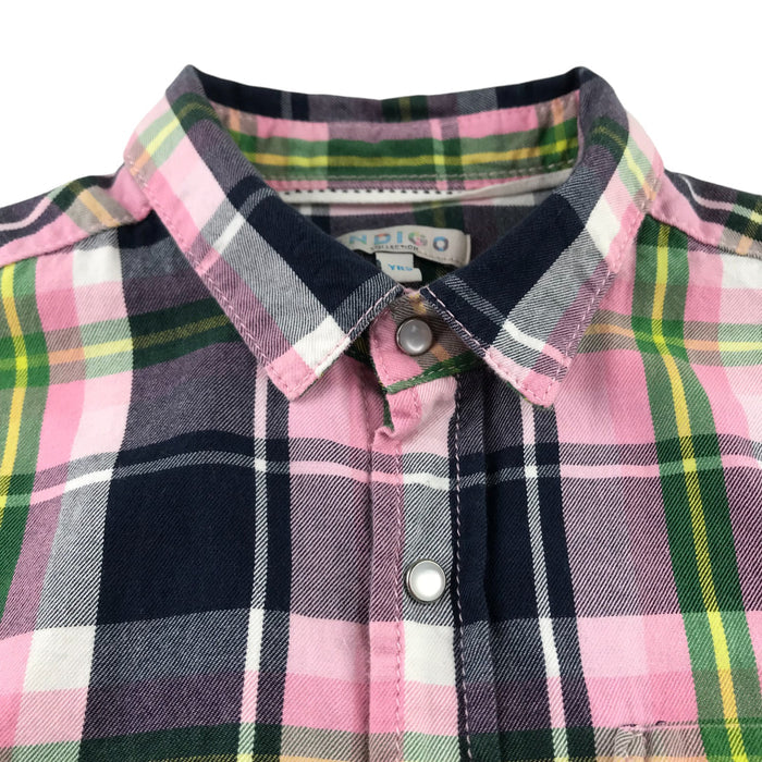 Indigo 10-11 years pink and black checked with front pocket and snap fasteners cotton shirt