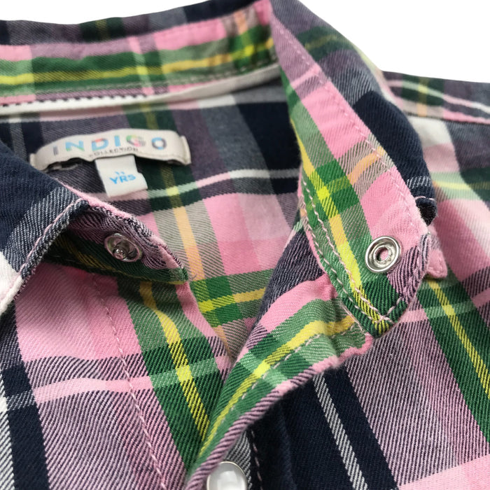 Indigo 10-11 years pink and black checked with front pocket and snap fasteners cotton shirt