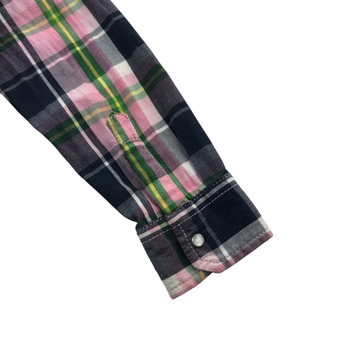 Indigo 10-11 years pink and black checked with front pocket and snap fasteners cotton shirt