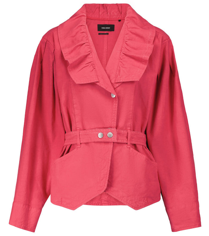 Isabel Marant Epaline Pink Linen Cotton Ruffle Collar 80s Style Jacket
