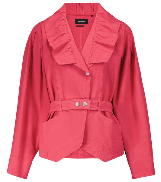 Isabel Marant Epaline Pink Linen Cotton Ruffle Collar 80s Style Jacket