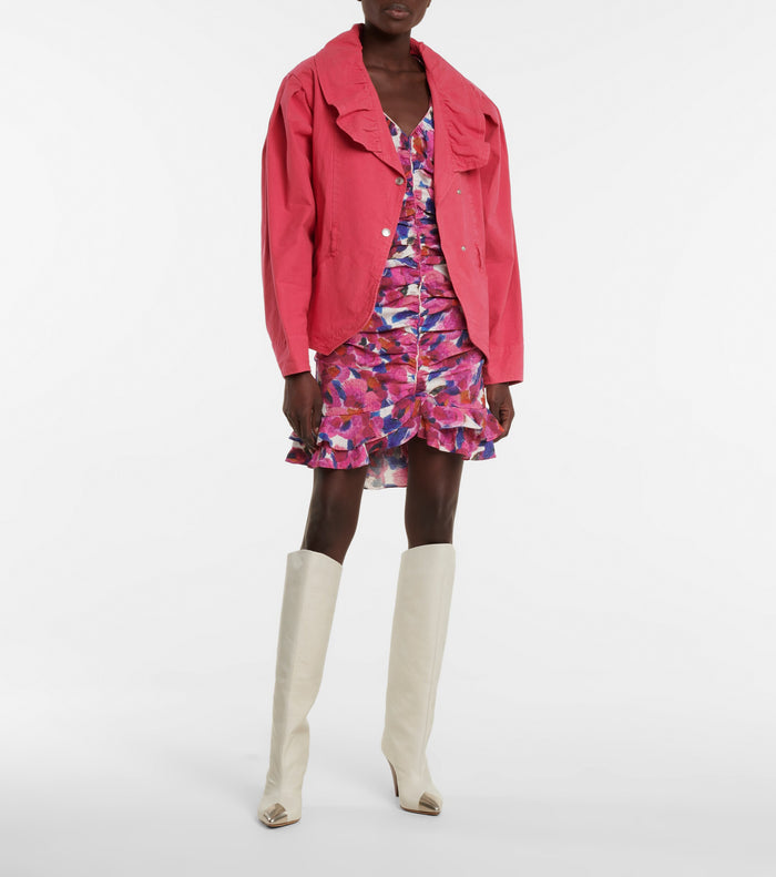 Isabel Marant Epaline Pink Linen Cotton Ruffle Collar 80s Style Jacket