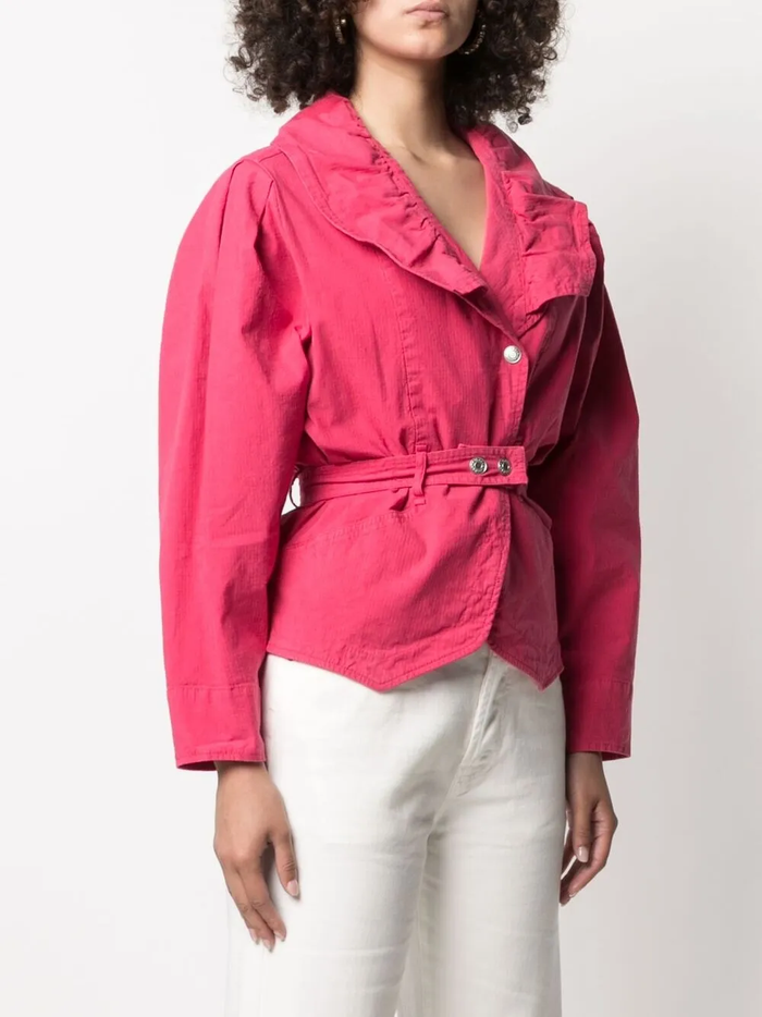 Isabel Marant Epaline Pink Linen Cotton Ruffle Collar 80s Style Jacket